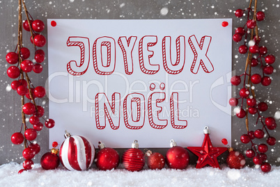 Label, Snowflakes, Balls, Joyeux Noel Means Merry Christmas