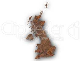 Karte von Großbritannien auf rostigem Metall,