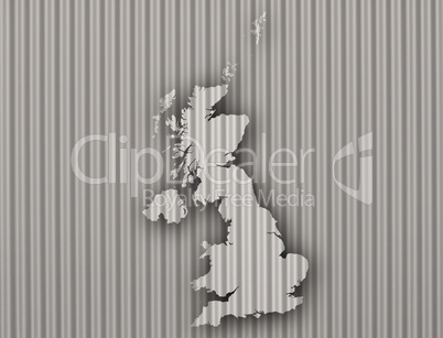 Karte von Großbritannien auf Wellblech,