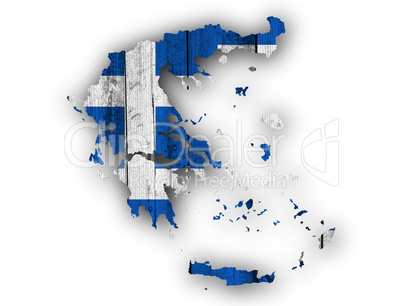 Karte und Fahne von Griechenland auf verwittertem Holz
