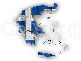 Karte und Fahne von Griechenland auf verwittertem Holz