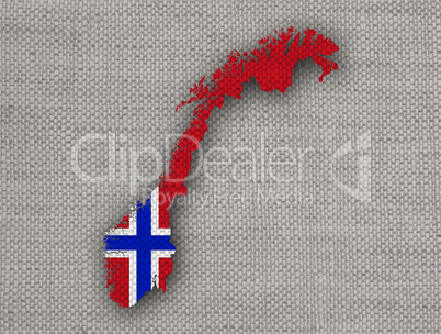 Karte und Fahne von Norwegen auf Leinen