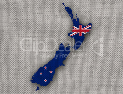 Karte und Fahne von Neuseeland auf Leinen,