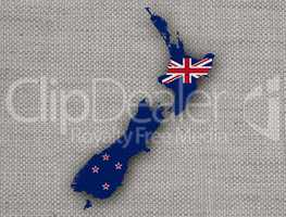 Karte und Fahne von Neuseeland auf Leinen,