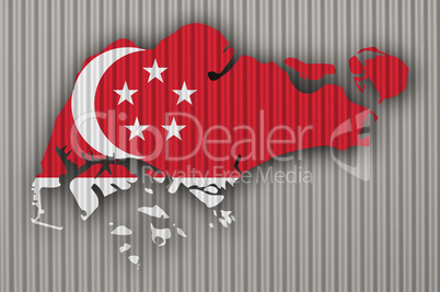 Karte und Fahne von Singapur auf Wellblech