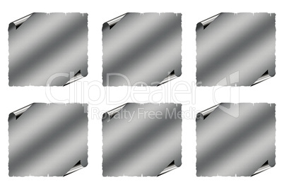 Sechs grau gestreifte Notizzettel mit eingerollten Ecken