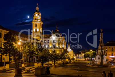 Main square by night, Pecs, Hungary