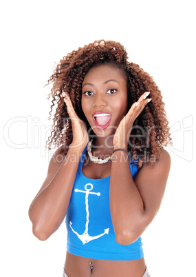 Screaming woman with open mouth.