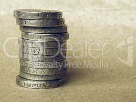 Vintage Pound coins pile