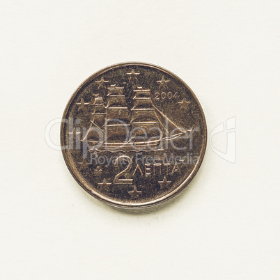 Vintage Greek 2 cent coin