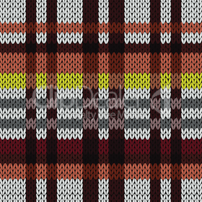 Knitting seamless pattern in brown, red, yellow, and grey hues