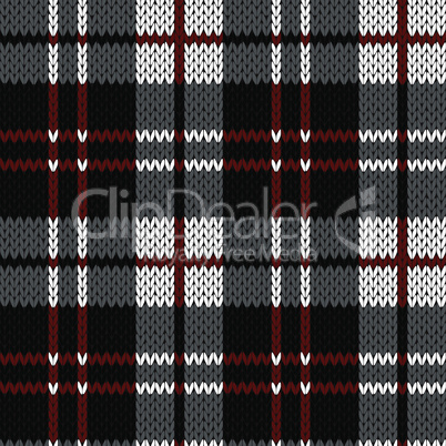 Knitting seamless pattern in red, black, white and grey hues