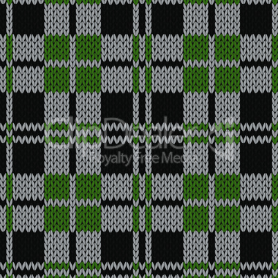 Knitting seamless pattern in green, grey, black and white colors