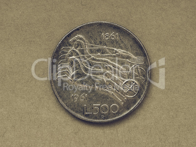 Vintage Italian 500 Lire coin