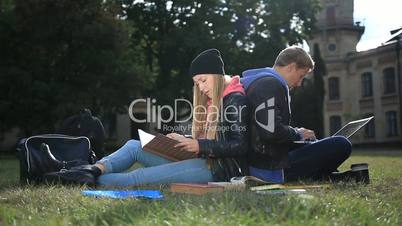 College students studying near campus