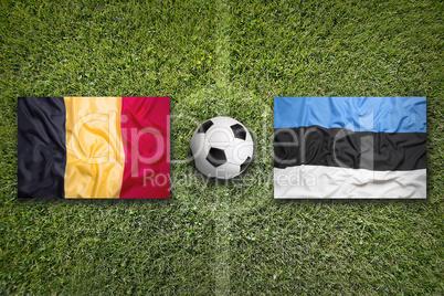Belgium vs. Estonia flags on soccer field