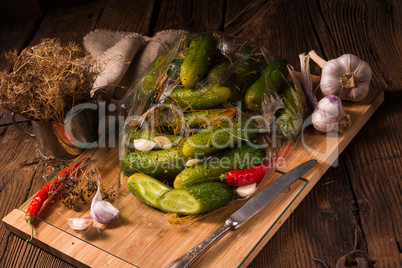 Salt cucumbers briefly stored