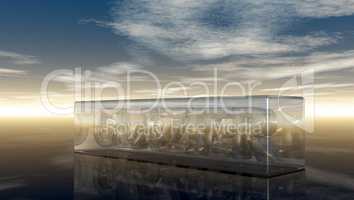 the word glazier in glass cube under cloudy sky - 3d rendering