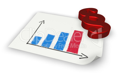 paragraph symbol and paper sheet with business graph - 3d rendering