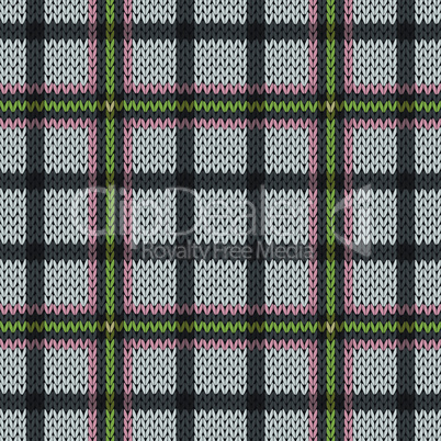 Knitting seamless pattern in muted pink, green and grey hues