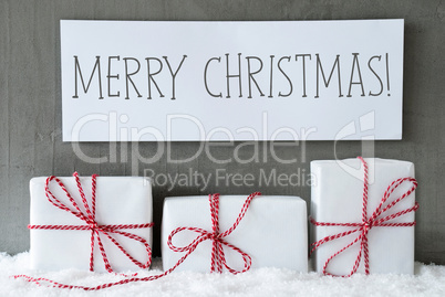 White Gift On Snow, Text Merry Christmas