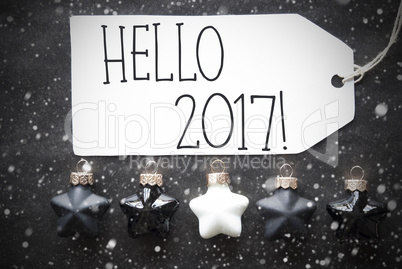 Black Christmas Balls, Snowflakes, Text Hello 2017 Black Christmas Balls, Snowflakes, Text Hello 2017