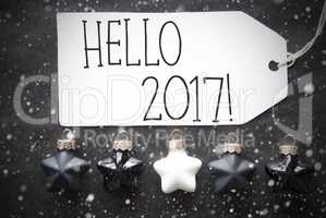 Black Christmas Balls, Snowflakes, Text Hello 2017