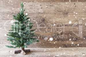 Christmas Tree, Aged Wooden Background, Copy Space, Snowflakes