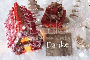 Gingerbread House, Sled, Snowflakes, Danke Means Thank You