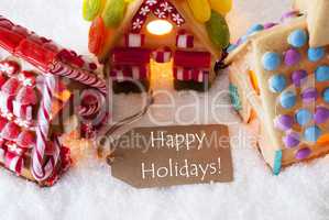 Colorful Gingerbread House, Snow, Text Happy Holidays