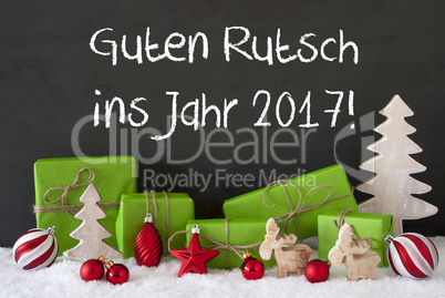 Christmas Decoration, Cement, Snow, Guten Rutsch 2017 Means New Year