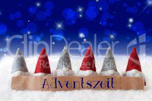 Gnomes, Blue Bokeh, Stars, Adventszeit Means Advent Season