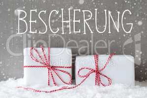 Two Gifts With Snowflakes, Bescherung Means Gift Giving