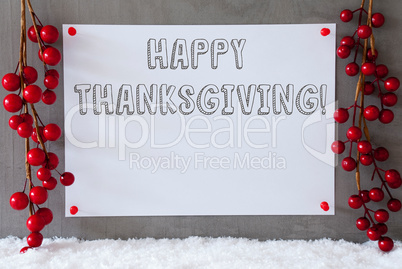 Label, Snow, Decoration, Text Happy Thanksgiving