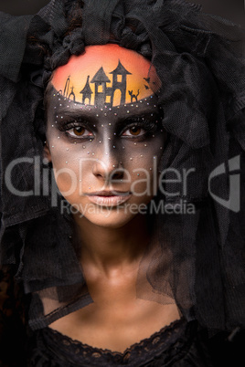 Scary Halloween Bride with Concept Scary Makeup