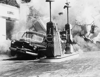 Vehicle exploding at gas station