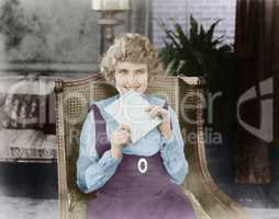 Excited woman with letter