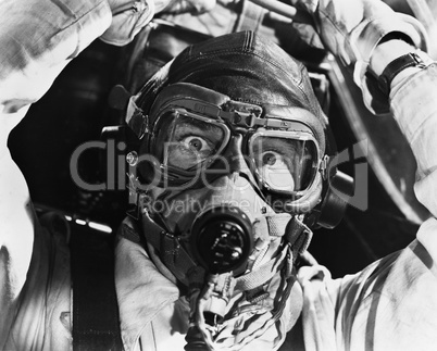 Closeup of aviator in mask