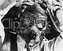 Closeup of aviator in mask