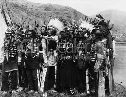 Group of Native Americans in traditional garb