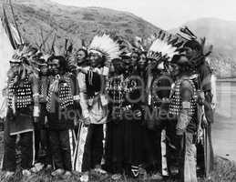 Group of Native Americans in traditional garb