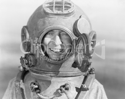 Portrait of man in diving helmet