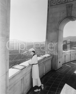 Woman admiring view from observatory Hollywood California USA