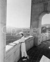 Woman admiring view from observatory Hollywood California USA