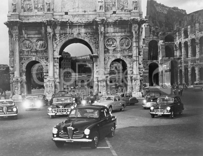 Cars and ancient monuments Rome Italy