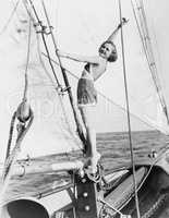 Portrait of woman on sailboat
