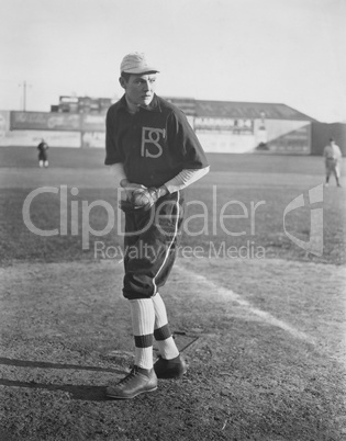 Portrait of pitcher on baseball field