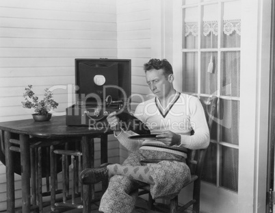 Man listening to records