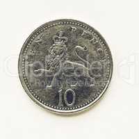 Vintage UK 10 pence coin