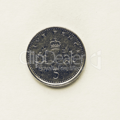 Vintage UK 5 pence coin